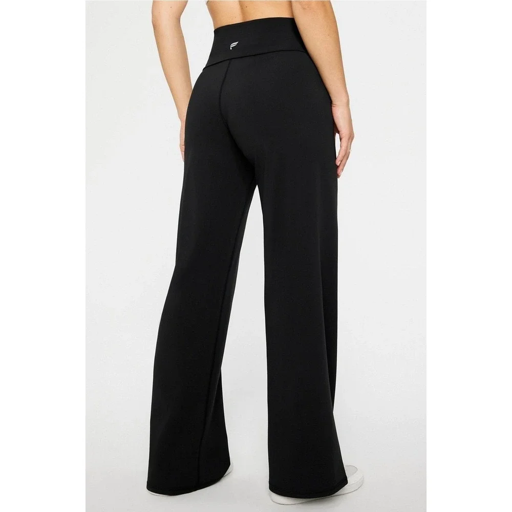 Fabletics Purelux Black Foldover Waistband Straight Leg Lounge Pants Women's S